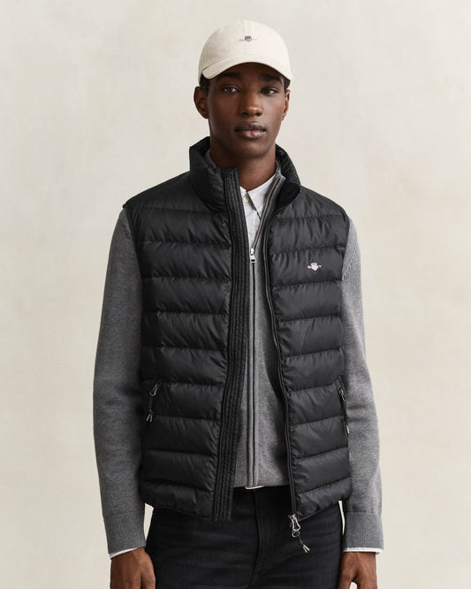 GANT Mens Light Down Shield Logo Gilet - 5 Black | CHO | Designer Mens Padded Gilets