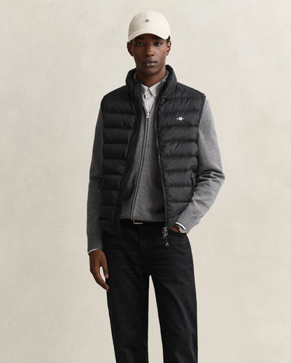 GANT Mens Light Down Shield Logo Gilet - 5 Black | CHO | Designer Mens Padded Gilets