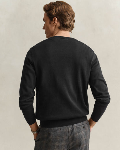 GANT Mens Classic Cotton Shield Logo Crew Neck Jumper - 5 Black | CHO | Designer Mens Crew Neck Jumpers