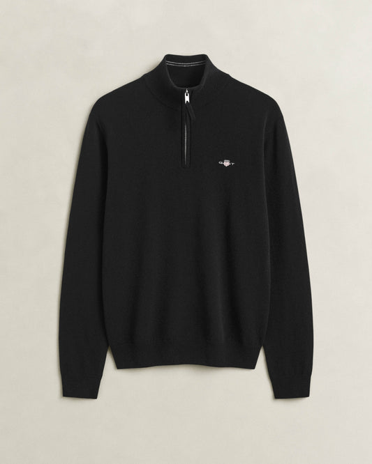 GANT Mens Superfine Lambswool Half Zip Sweater - 5 Black