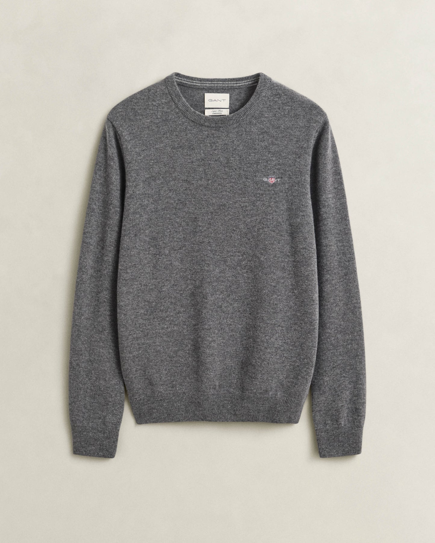 GANT Mens Superfine Lambswool Crew Neck Sweater - 90 Charcoal Melange