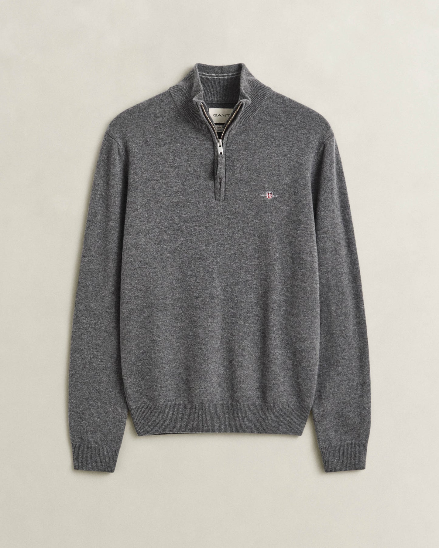 GANT Mens Superfine Lambswool Half Zip Sweater - 90 Charcoal Melange