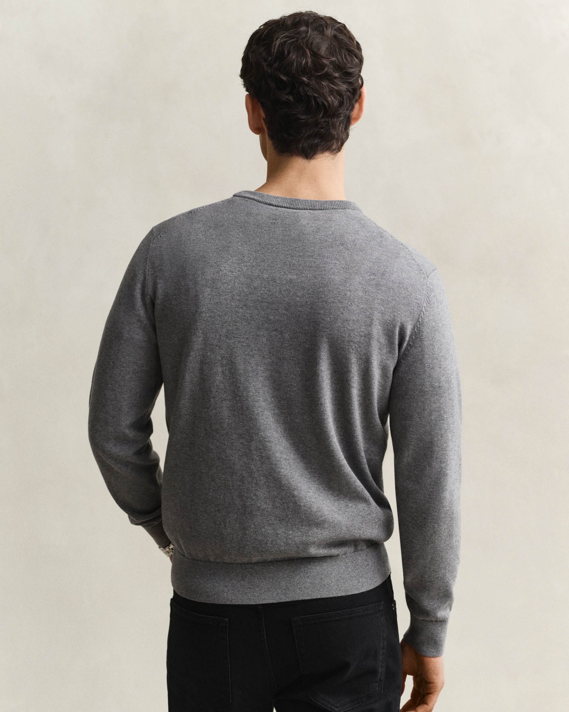 GANT Mens Classic Cotton Shield Logo Crew Neck Jumper - 92 Dark Grey Melange | CHO | Designer Mens Crew Neck Jumpers