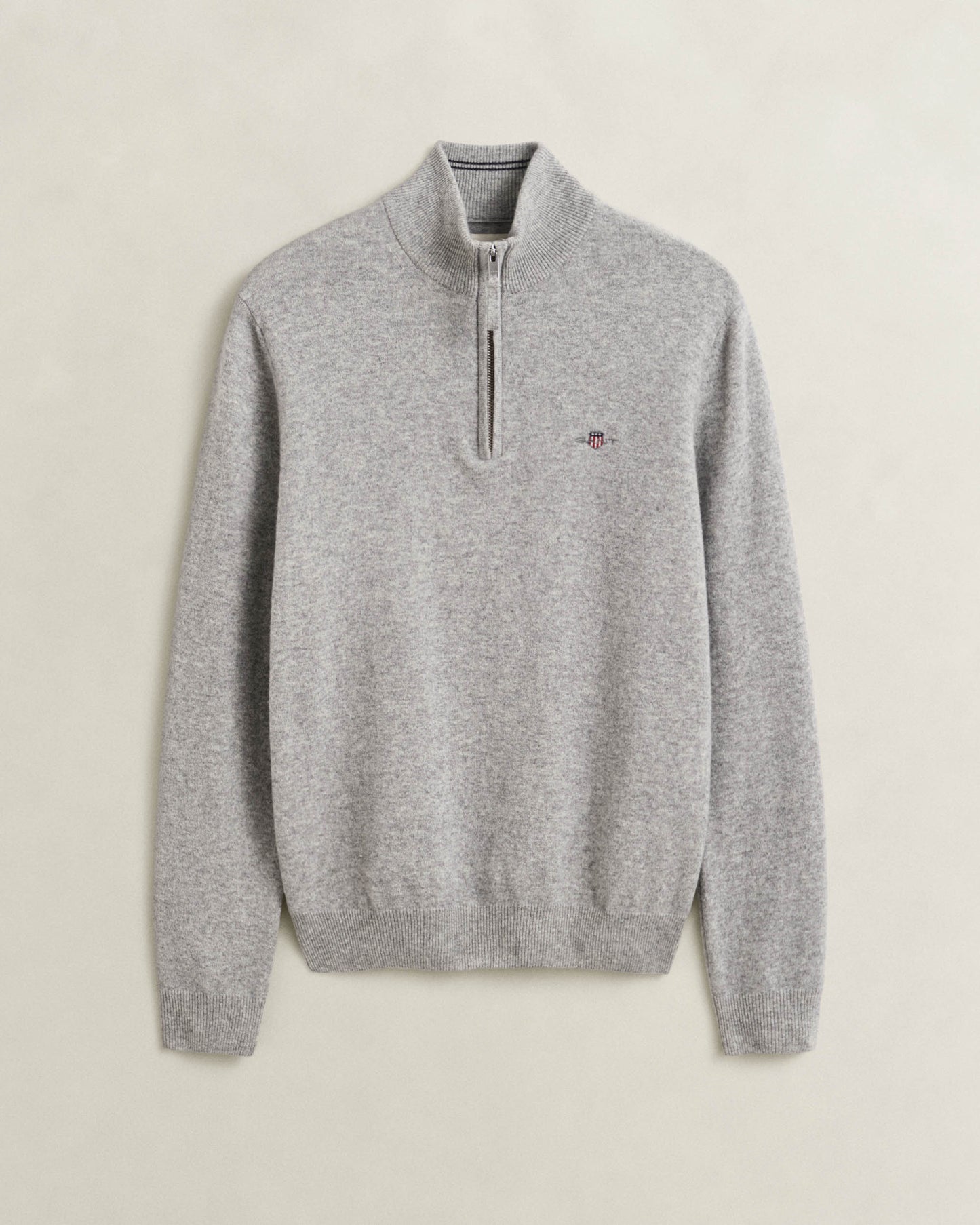 GANT Mens Superfine Lambswool Half Zip Sweater - 93 Grey Melange