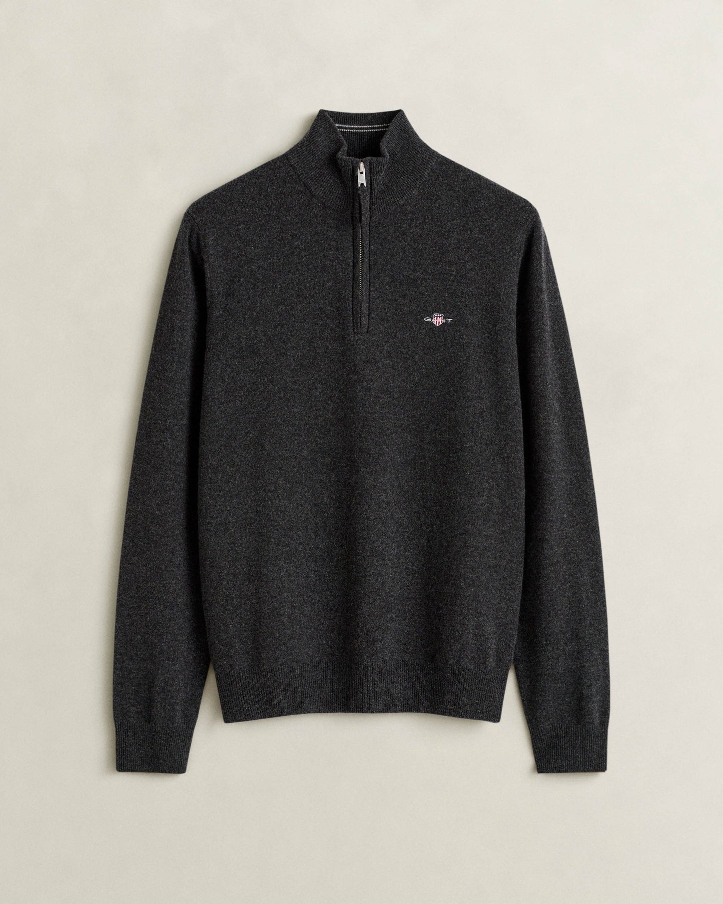 GANT Mens Superfine Lambswool Half Zip Sweater - 97 Dark Charcoal Melange