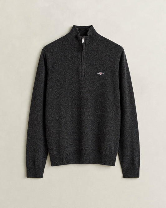 GANT Mens Superfine Lambswool Half Zip Sweater - 97 Dark Charcoal Melange
