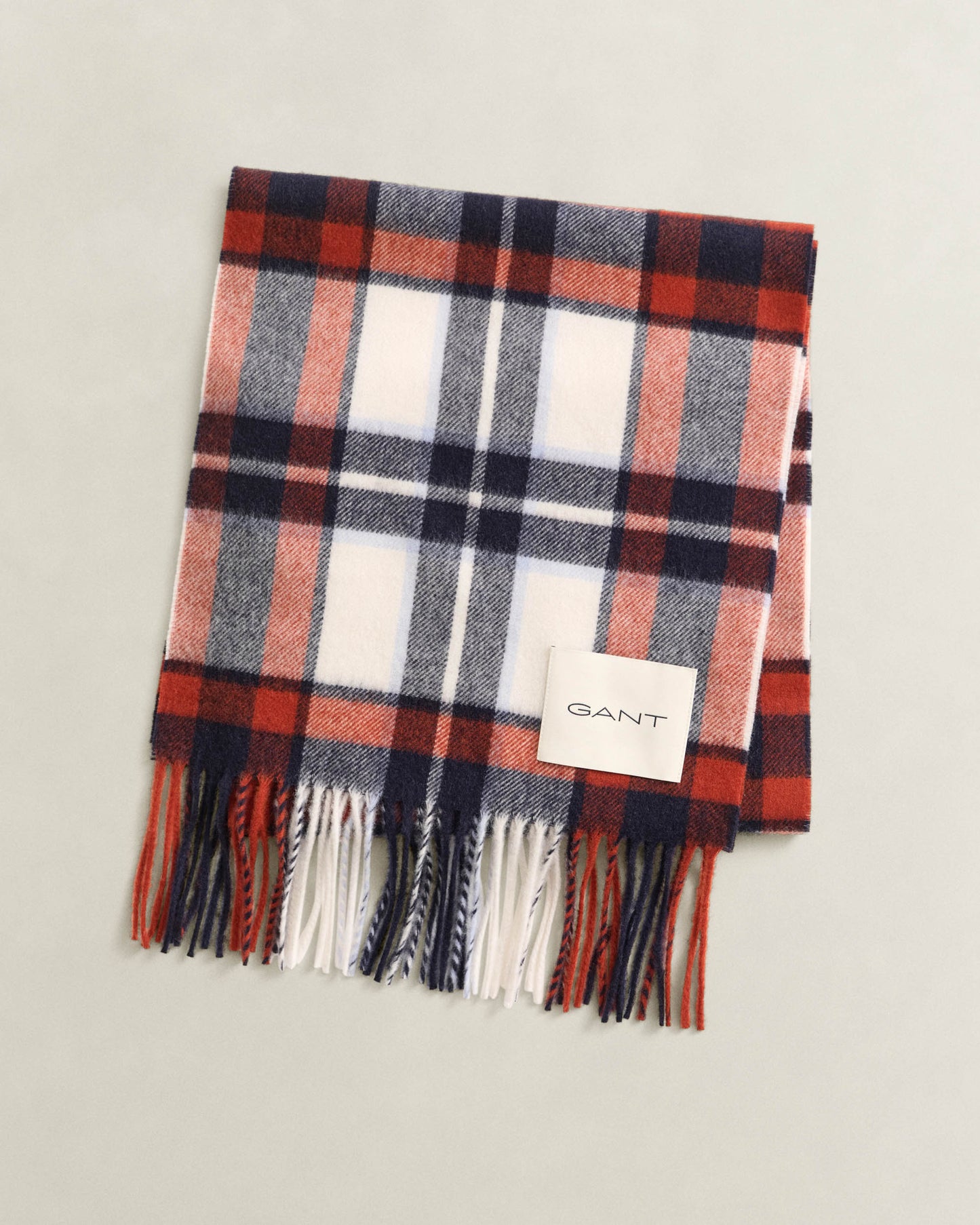GANT Mens Checked Wool Scarf - 130 Cream