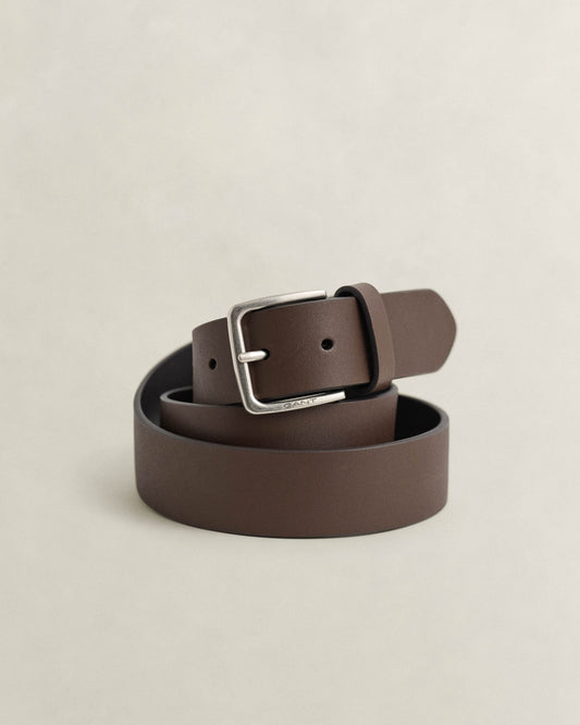GANT Mens Logo Buckle Leather Belt - 237 Soil Brown