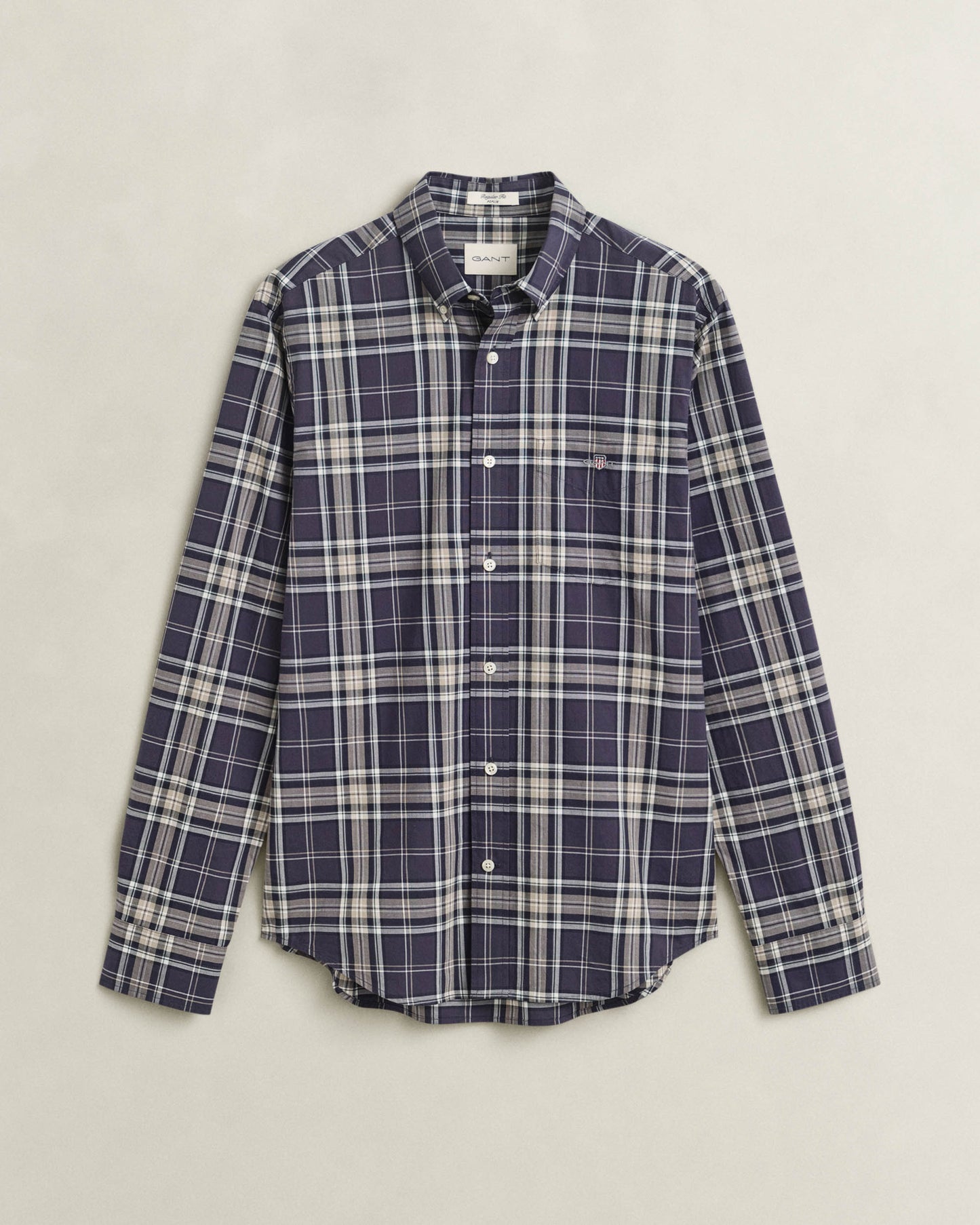 GANT Mens Regular Fit Poplin Check Shirt - 251 Mist Taupe