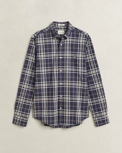 GANT Mens Regular Fit Poplin Check Shirt - 251 Mist Taupe | CHO | Designer Mens Long Sleeve Shirts