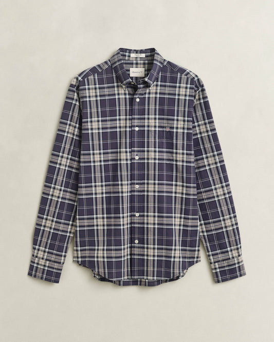 GANT Mens Regular Fit Poplin Check Shirt - 251 Mist Taupe