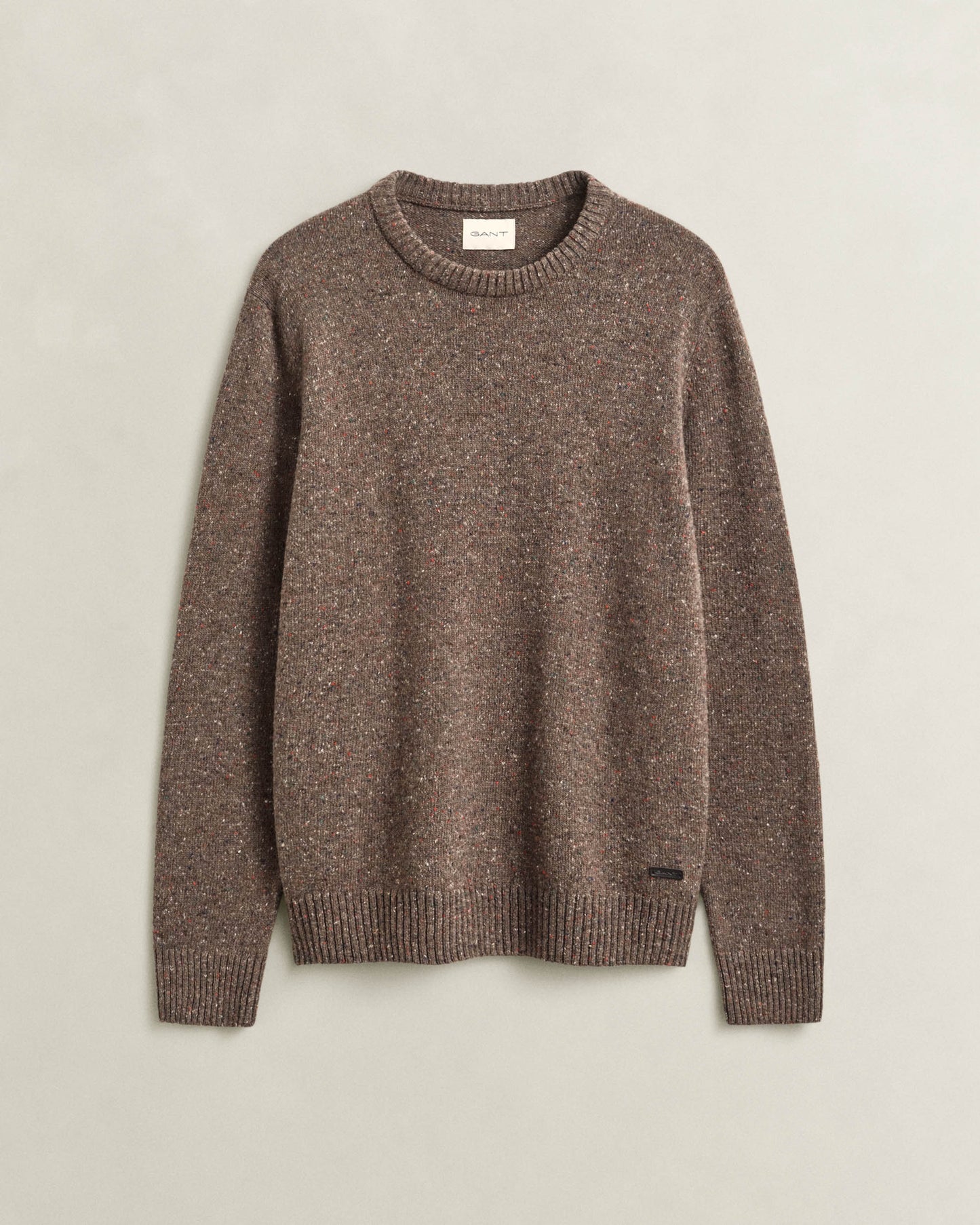 GANT Mens Wool Blend Neps Crew Neck Sweater - 260 Faded Taupe | CHO | Designer Mens Crew Neck Jumpers