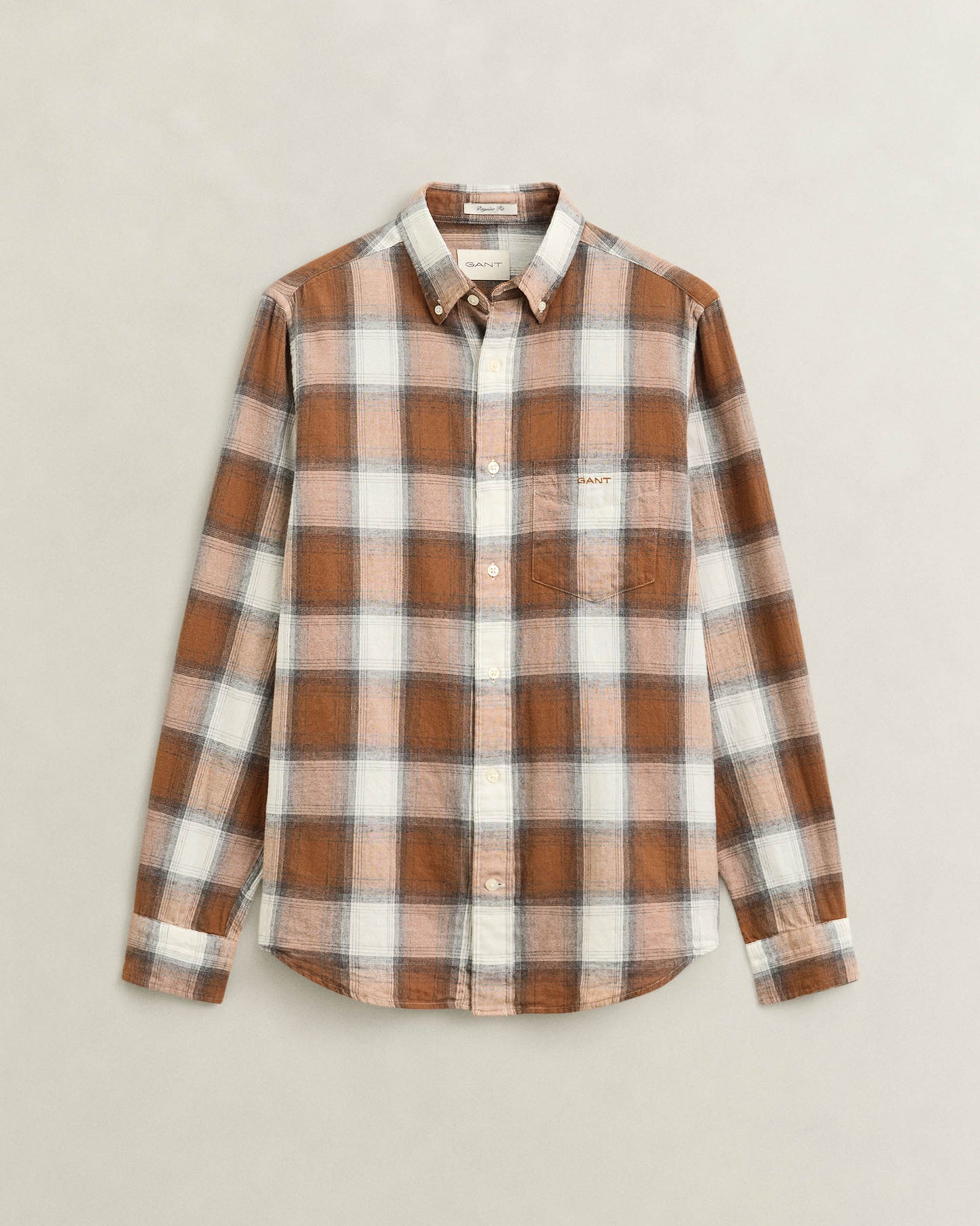 GANT Mens Regular Fit Windblown Flannel Broad Check Shirt - 273 Caramel Brown | CHO | Designer Mens Long Sleeve Shirts