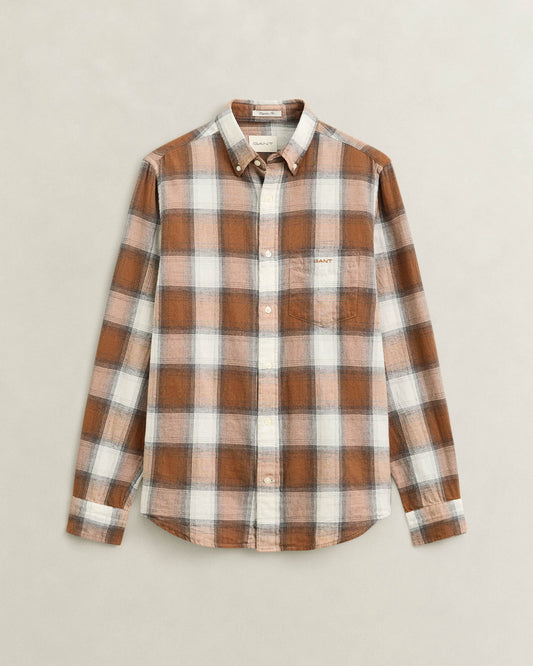 GANT Mens Regular Fit Windblown Flannel Broad Check Shirt - 273 Caramel Brown | CHO | Designer Mens Long Sleeve Shirts