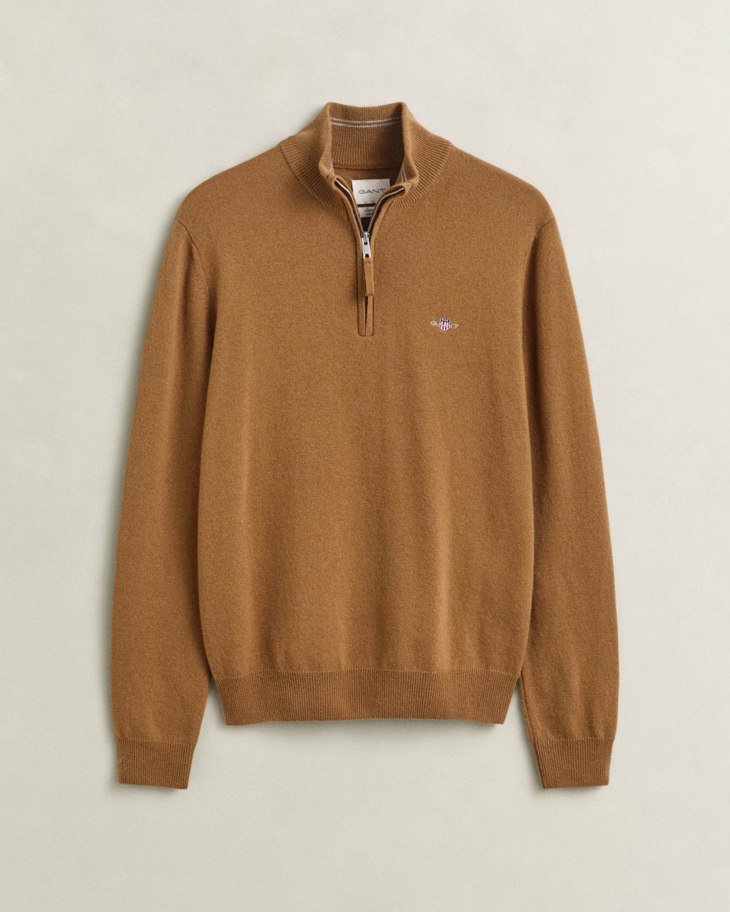 GANT Mens Superfine Lambswool Half Zip Sweater - 273 Caramel Brown