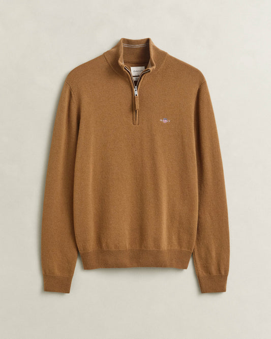 GANT Mens Superfine Lambswool Half Zip Sweater - 273 Caramel Brown
