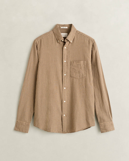 GANT Mens Regular Fit Windblown Flannel Check Shirt - 277 Dry Sand