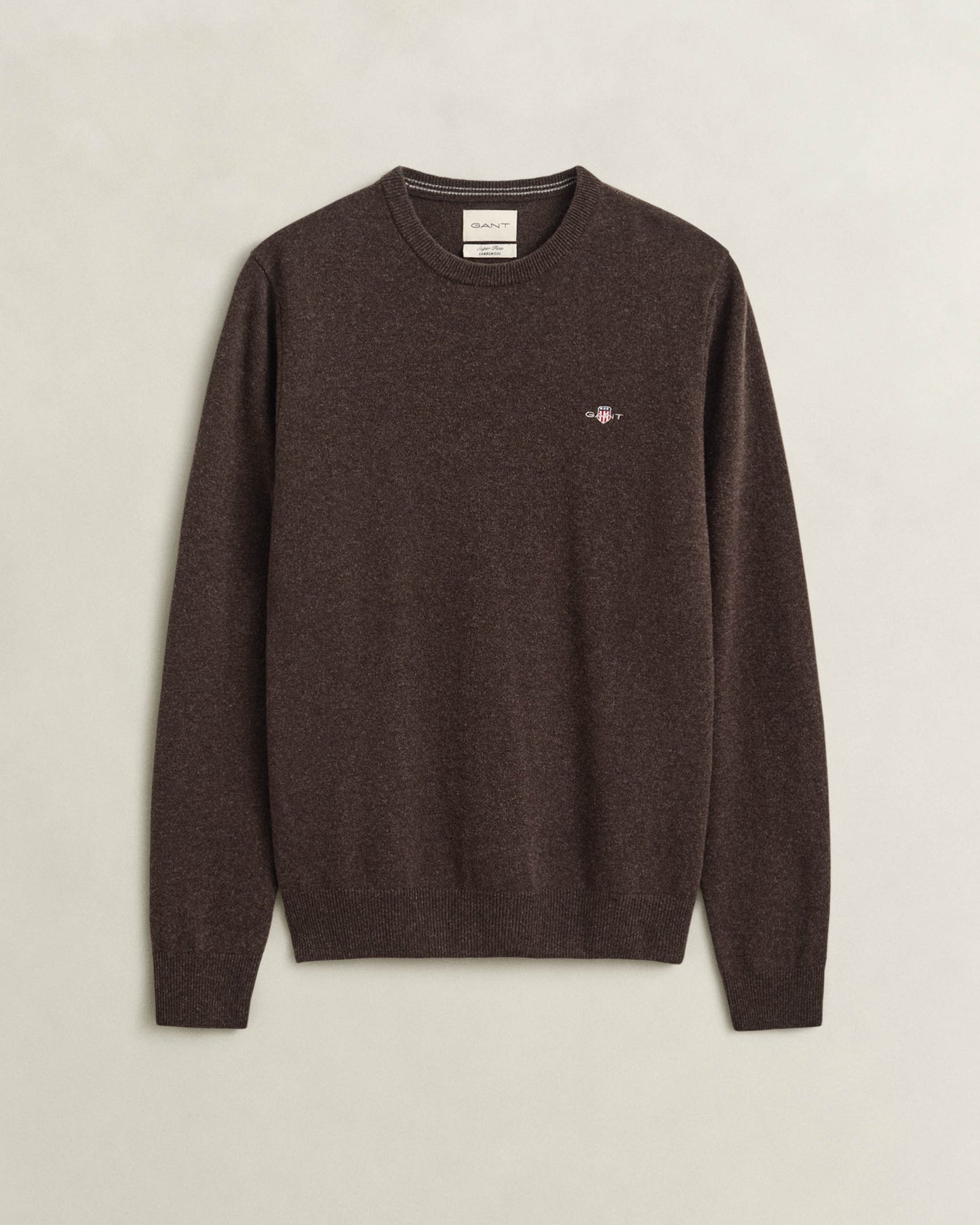 GANT Mens Superfine Lambswool Crew Neck Sweater - 280 Dark Brown Melange