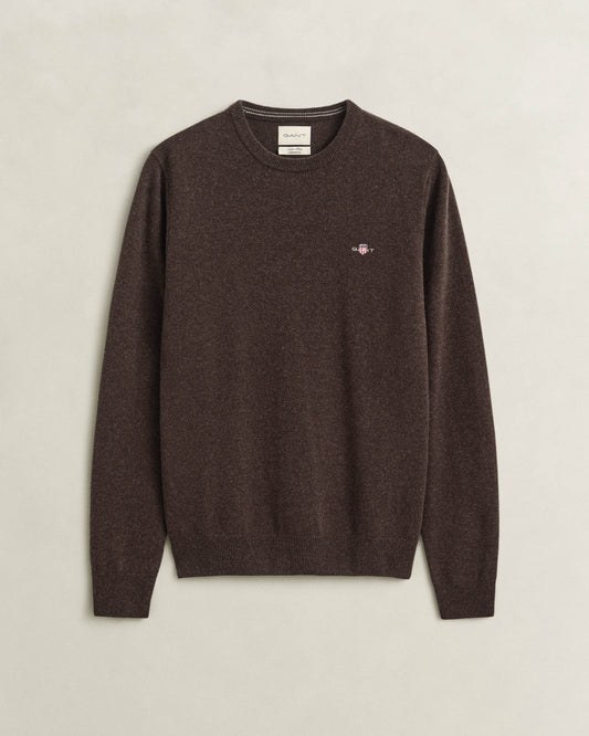 GANT Mens Superfine Lambswool Crew Neck Sweater - 280 Dark Brown Melange
