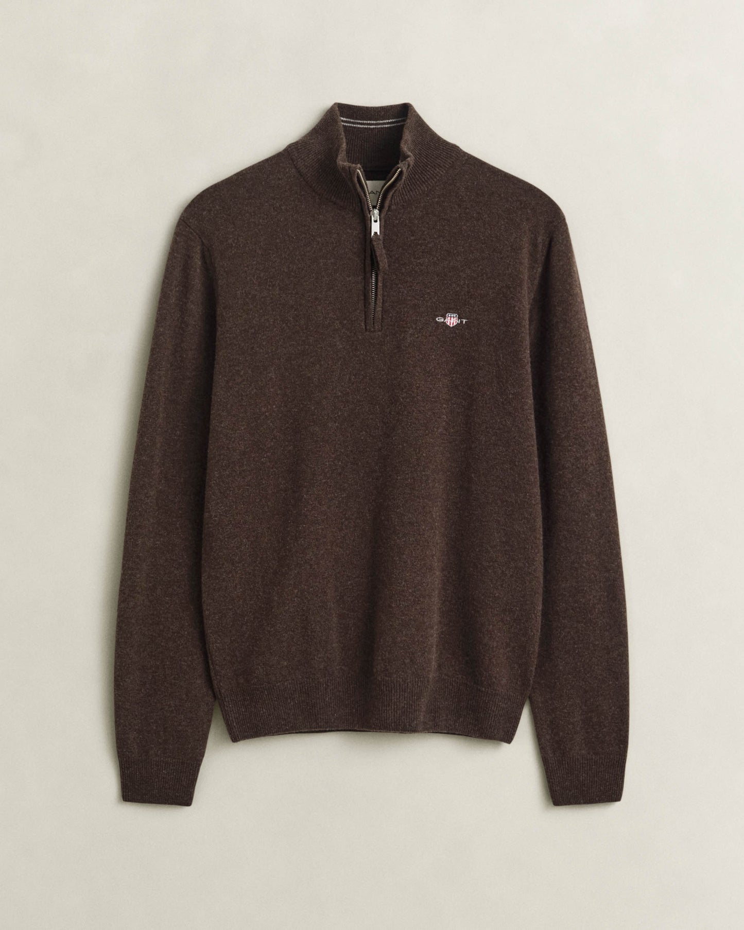 GANT Mens Superfine Lambswool Half Zip Sweater - 280 Dark Brown Melange
