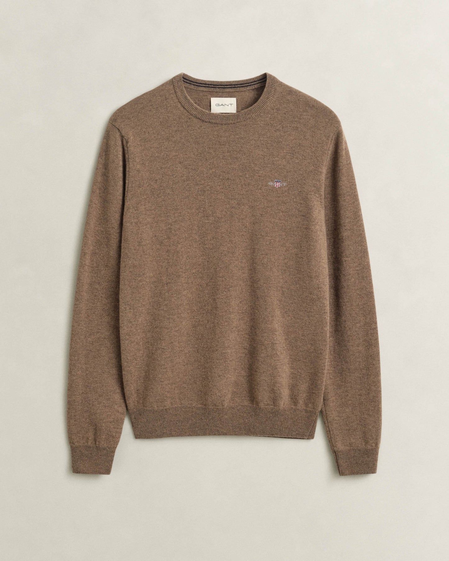 GANT Mens Superfine Lambswool Crew Neck Sweater - 283 Light Brown Melange
