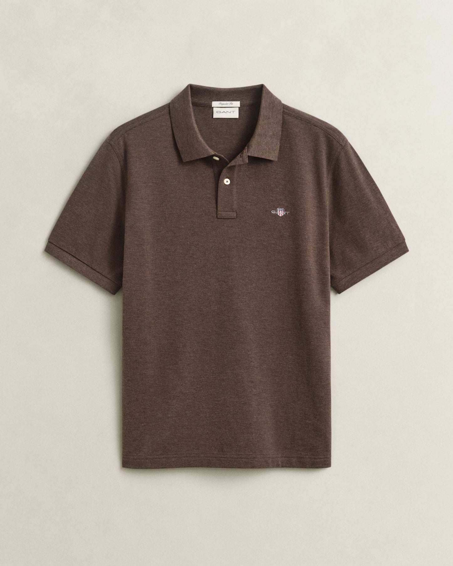 GANT Mens Regular Fit Short Sleeve Shield Logo Pique Polo - 284 Black Brown Melange