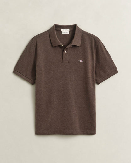 GANT Mens Regular Fit Short Sleeve Shield Logo Pique Polo - 284 Black Brown Melange | CHO | Designer Mens Short Sleeve Polo Shirts