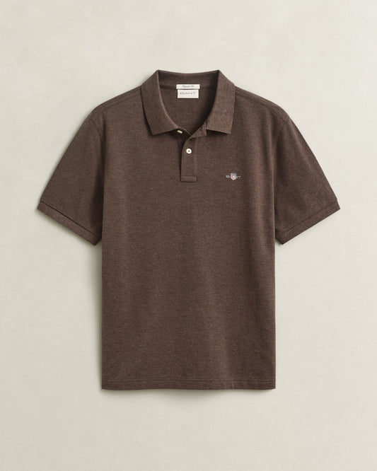 GANT Mens Regular Fit Short Sleeve Shield Logo Pique Polo - 284 Black Brown Melange