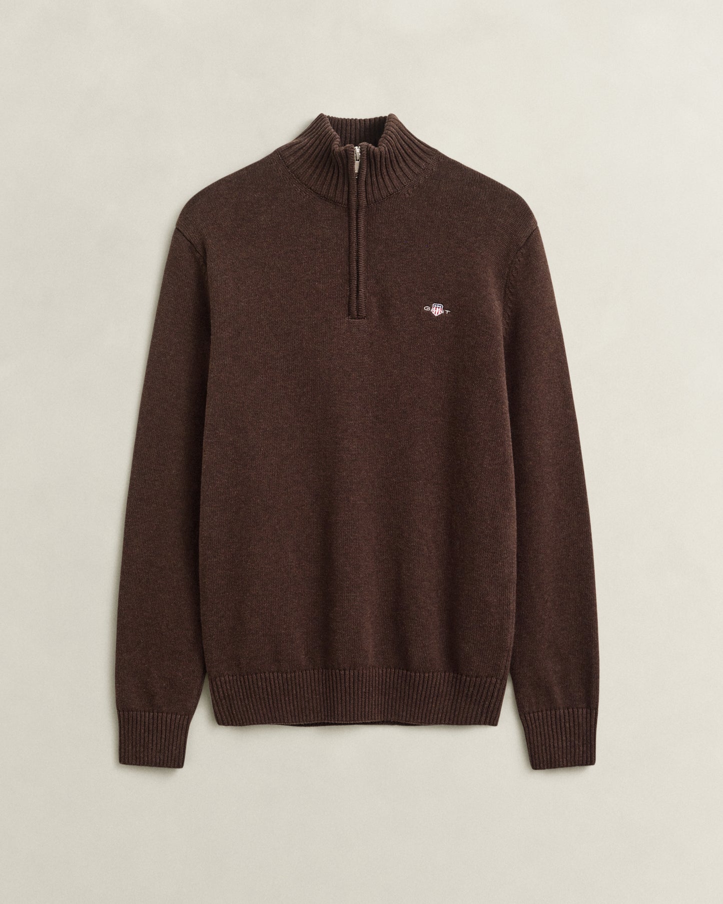 GANT Mens Casual Cotton Half Zip Jumper - 284 Black Brown Melange