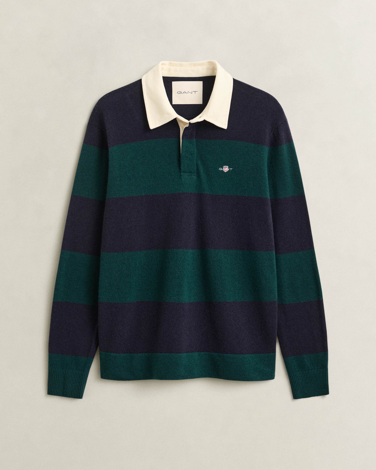 GANT Mens Barstripe Lambswool Rugger - 321 Dark Emerald | CHO | Designer Mens Long Sleeve Polo Shirts