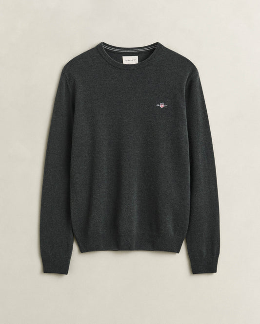 GANT Mens Superfine Lambswool Crew Neck Sweater - 368 Dark Moss Green