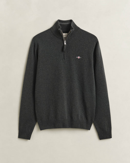 GANT Mens Superfine Lambswool Half Zip Sweater - 368 Dark Moss Green