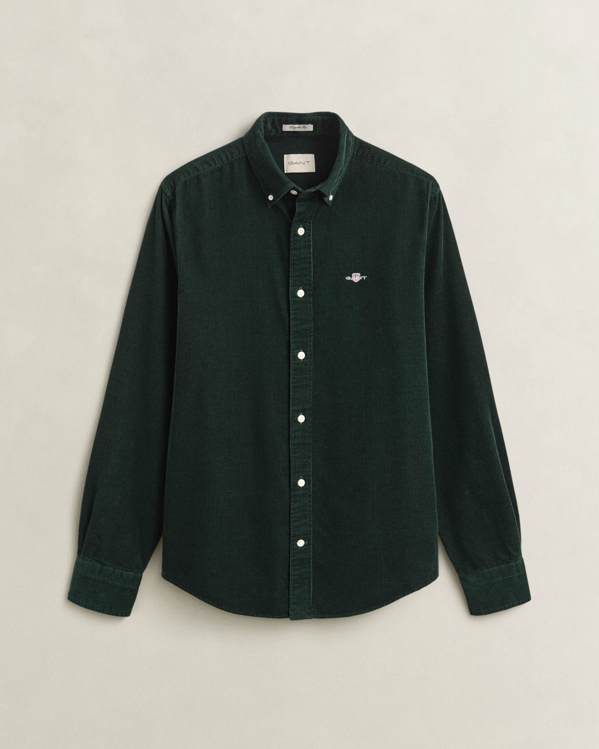 GANT Mens Regular Fit Corduroy Shirt - 374 Tartan Green | CHO | Designer Mens Long Sleeve Shirts