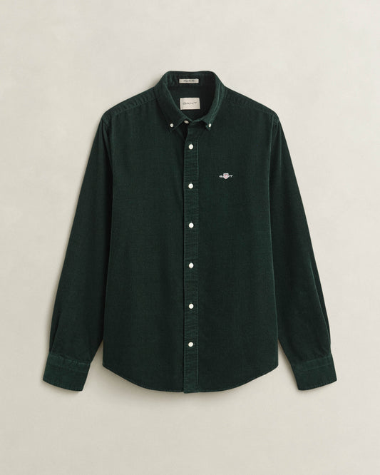GANT Mens Regular Fit Corduroy Shirt - 374 Tartan Green | CHO | Designer Mens Long Sleeve Shirts