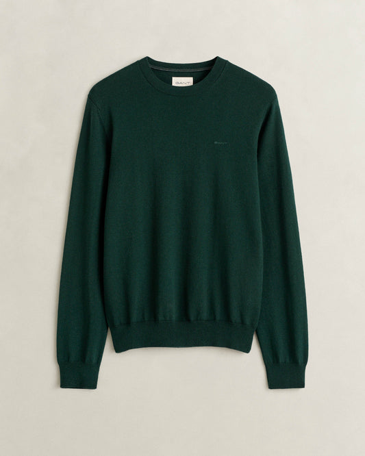 GANT Mens Cotton Wool Crew Neck Sweater - 374 Tartan Green