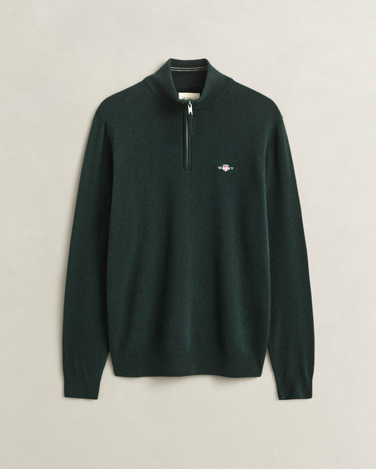 GANT Mens Superfine Lambswool Crew Neck Sweater - 374 Tartan Green | CHO | Designer Mens Crew Neck Jumpers