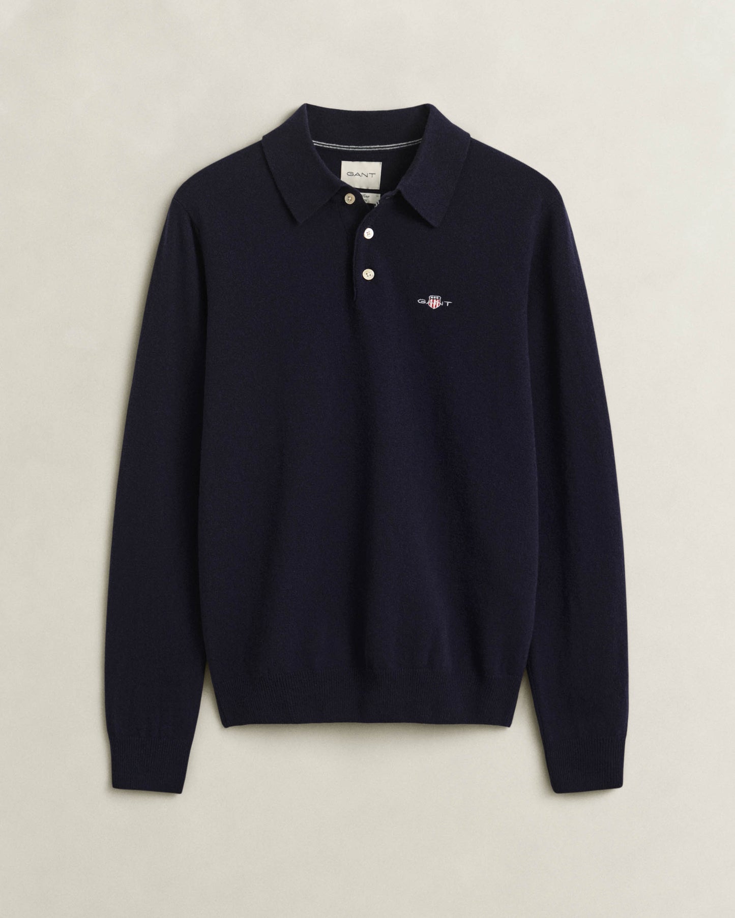 GANT Mens Superfine Lambswool Long Sleeve Polo - 410 Marine