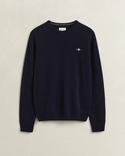 GANT Mens Superfine Lambswool Crew Neck Sweater - 410 Marine | CHO | Designer Mens Crew Neck Jumpers