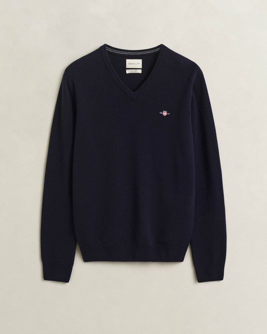 GANT Mens Superfine Lambswool V-Neck Sweater - 410 Marine