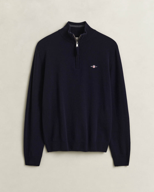 GANT Mens Superfine Lambswool Half Zip Sweater - 410 Marine