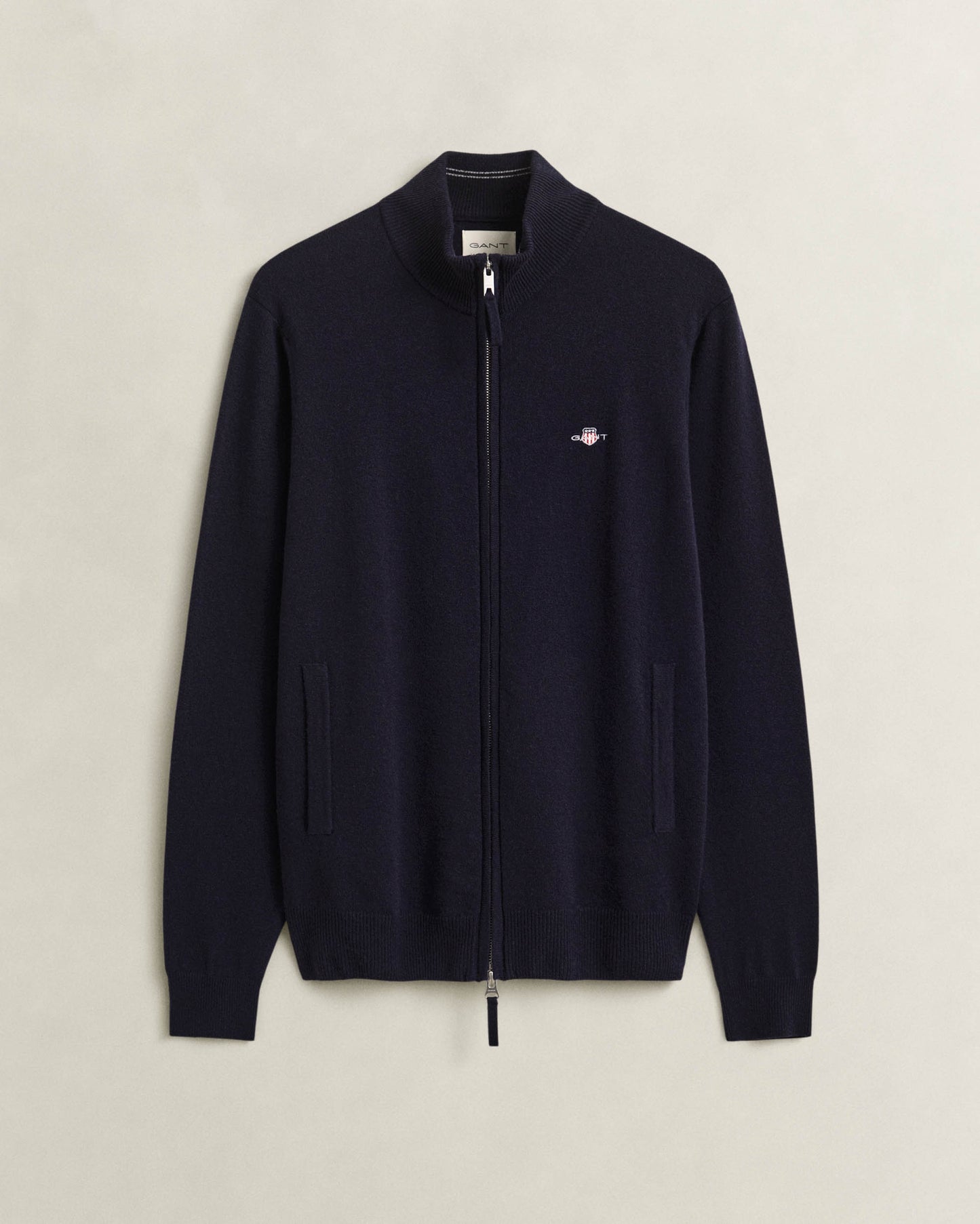 GANT Mens Superfine Lambswool Full Zip Sweater - 410 Marine