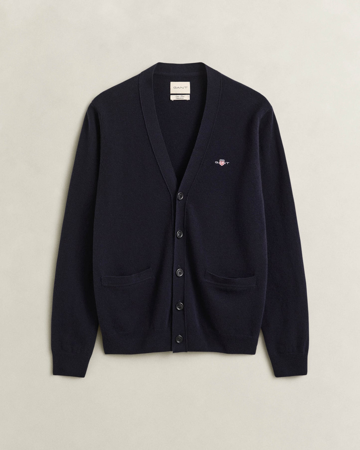 GANT Mens Superfine Lambswool V-Neck Cardigan - 410 Marine