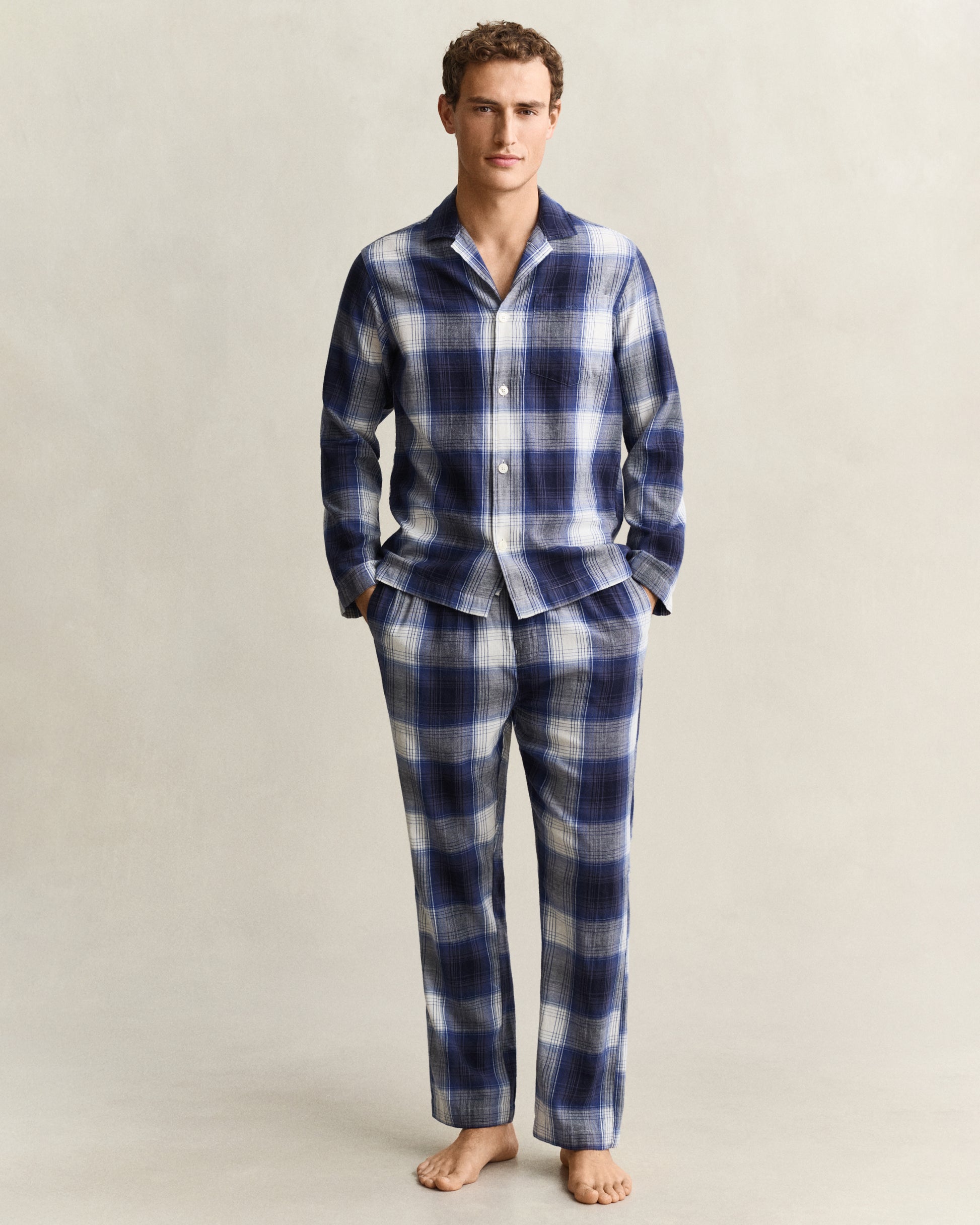 GANT Mens Flannel Checked Pyjama Set Gift Box - 410 Marine, full length front