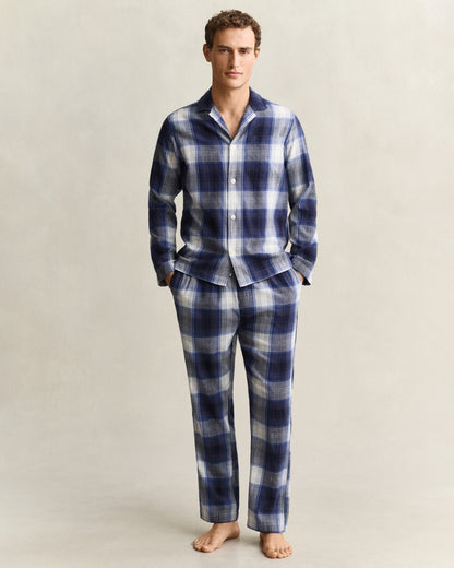 GANT Mens Flannel Checked Pyjama Set Gift Box - 410 Marine, full length front