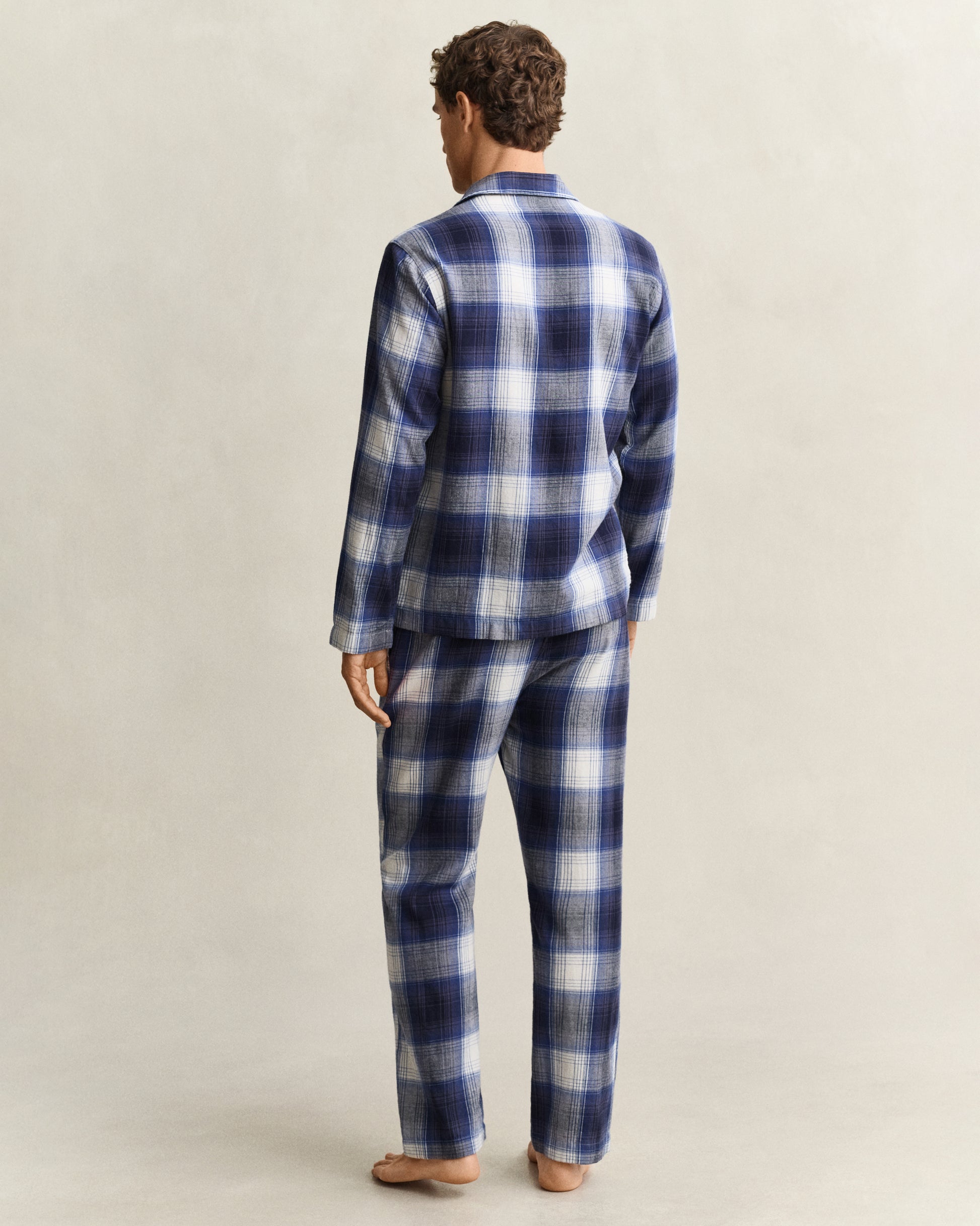 GANT Mens Flannel Checked Pyjama Set Gift Box - 410 Marine, full length back