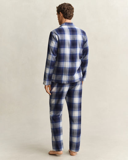 GANT Mens Flannel Checked Pyjama Set Gift Box - 410 Marine, full length back