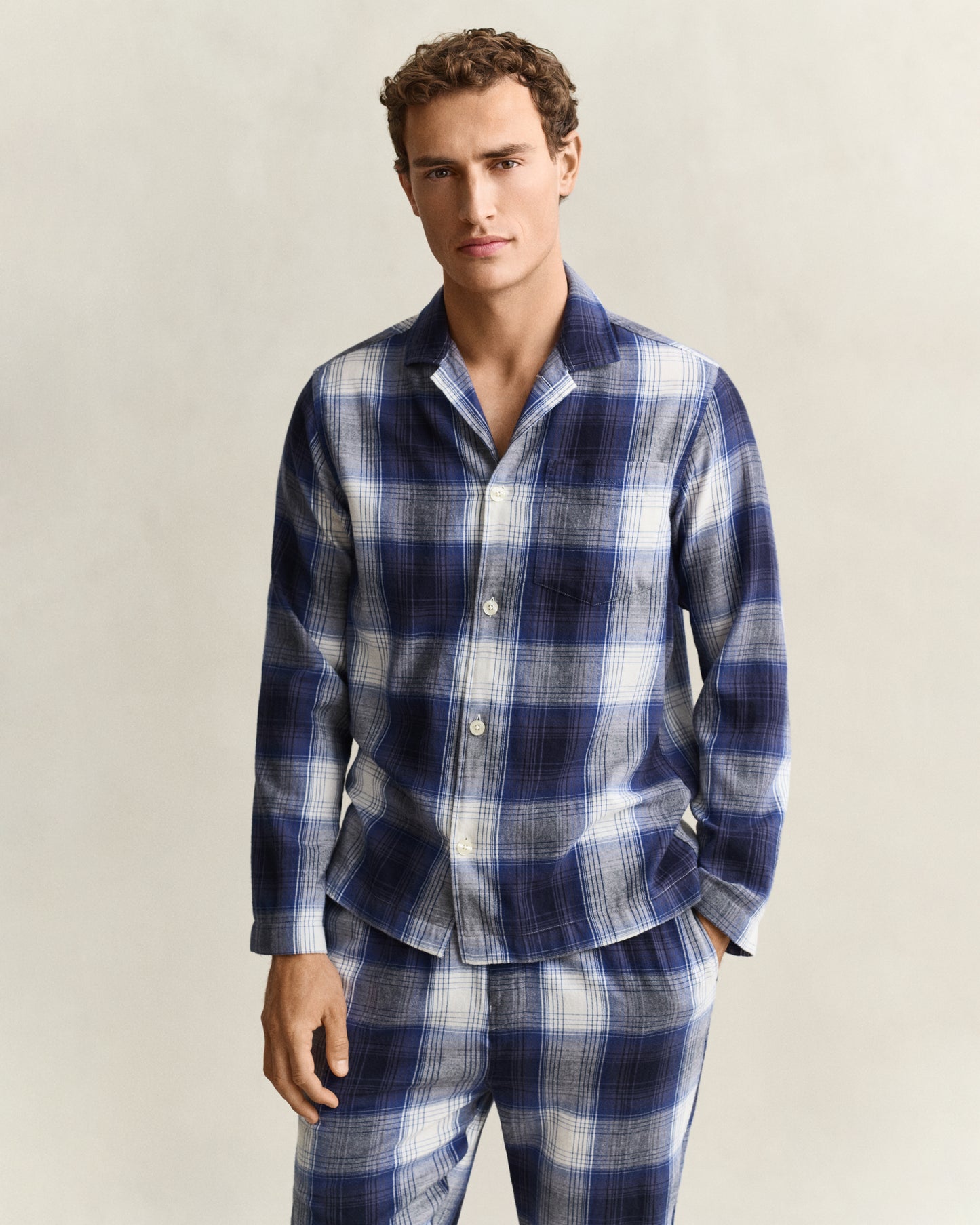 GANT Mens Flannel Checked Pyjama Set Gift Box - 410 Marine, front top