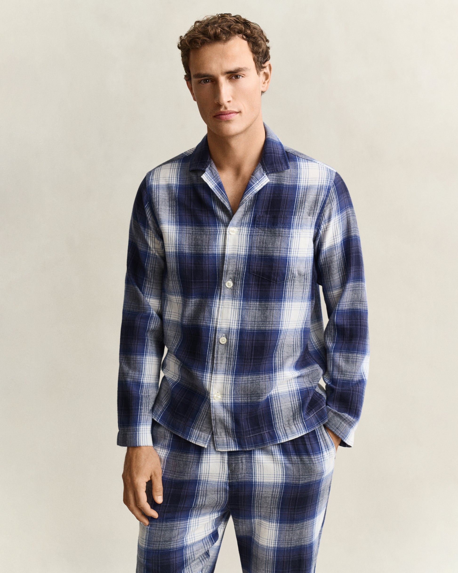 GANT Mens Flannel Checked Pyjama Set Gift Box - 410 Marine, front top