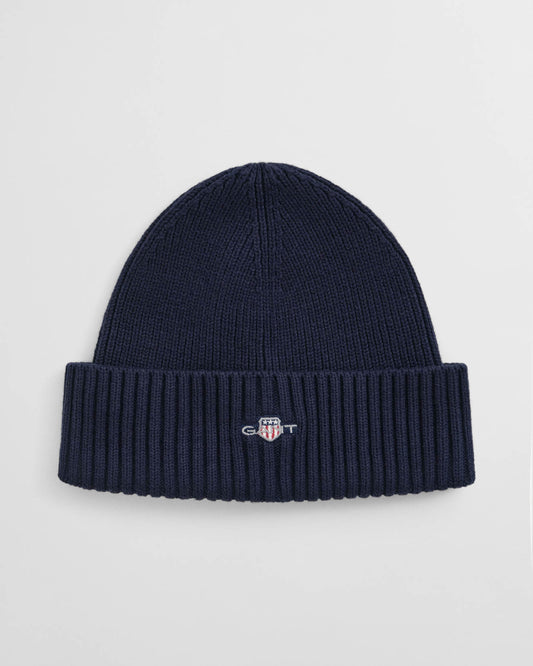GANT Mens Cotton Blend Logo Beanie - 410 Marine