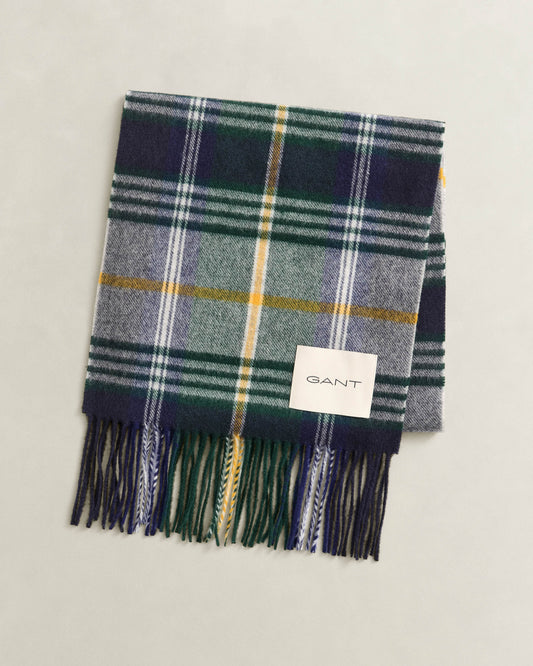GANT Mens Checked Wool Scarf - 410 Marine